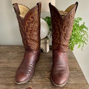 Vtg Justin Lizard Western Cowboy Boots Mens 9 D Brown